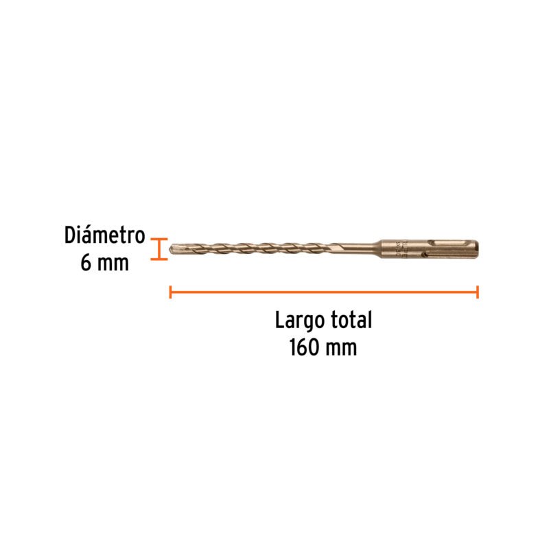 BS-6X160FC2.jpg Código: 101109 Broca SDS Plus 6 x 160 mm, Truper BS-6X160