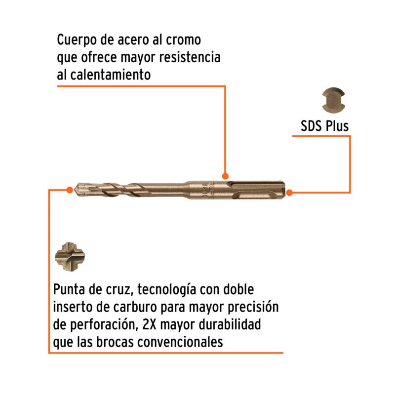 BS-8X110FC1.jpg Código: 101192 Broca SDS Plus 8 x 110 mm, Truper BS-8X110