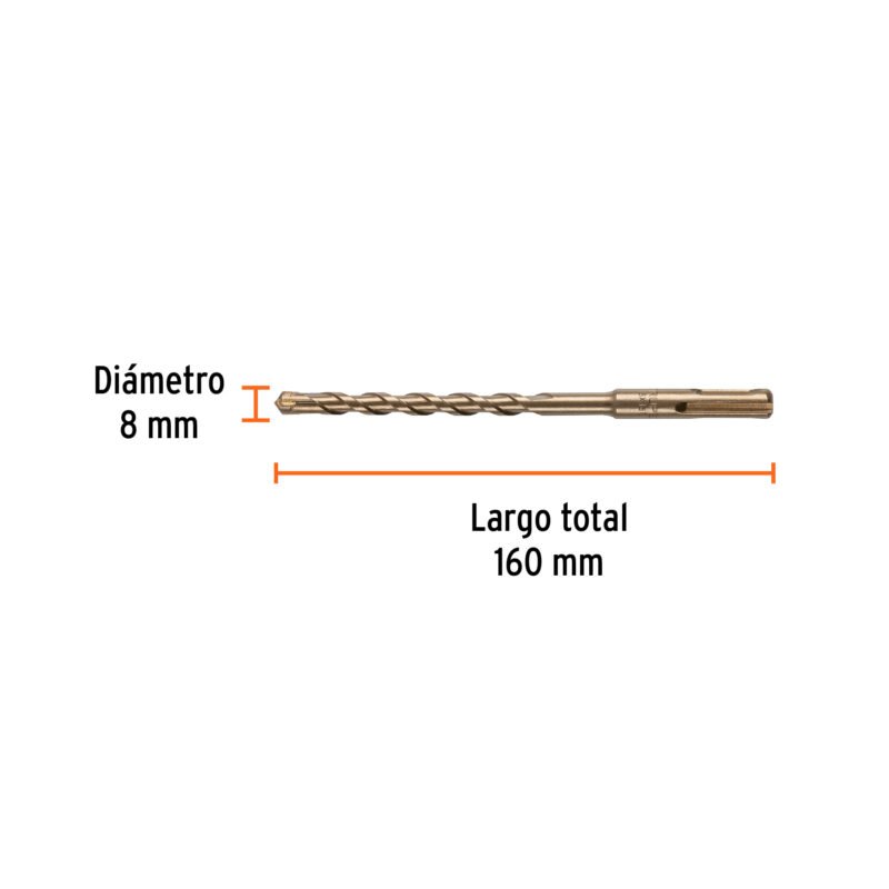 BS-8X160FC2.jpg Código: 101193 Broca SDS Plus 8 x 160 mm, Truper BS-8X160