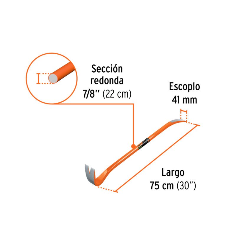 BU-75XFC2.jpg Código: 102670 Barreta de uña de 7/8' x 75 cm, Truper Expert BU-75X