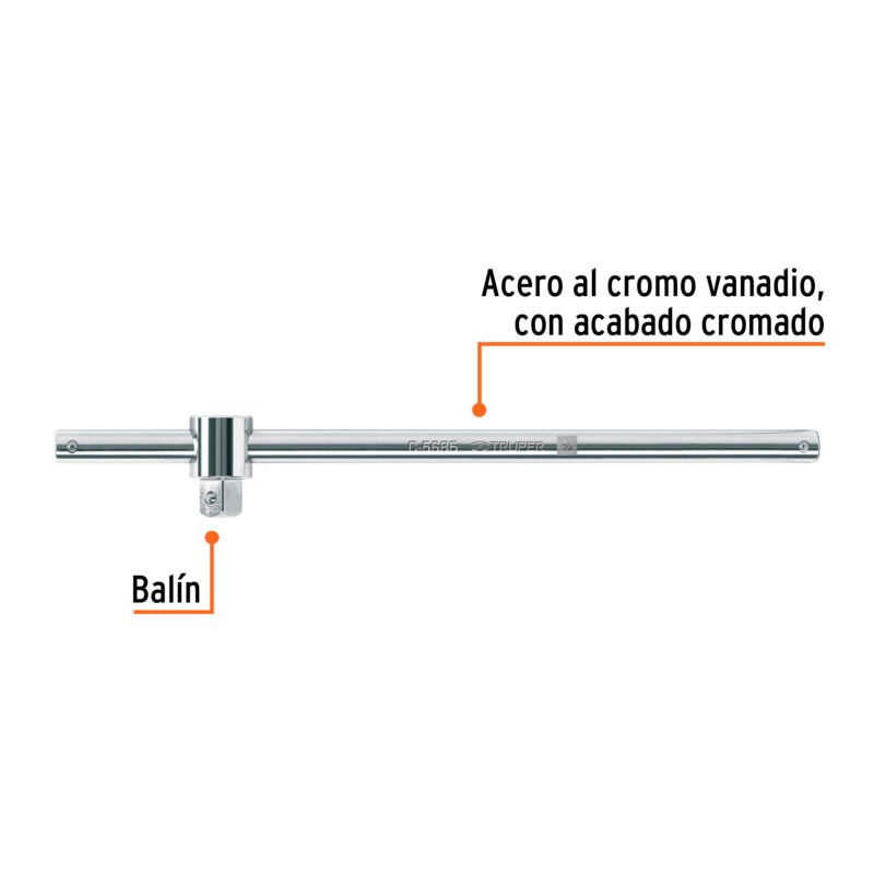 C-5685FC1.jpg Código: 13912 Barra corrediza para dados cuadro 3/4', Truper C-5685