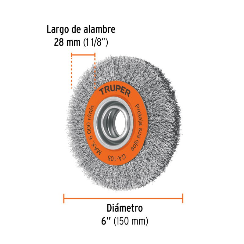 CA-105FC2.jpg Código: 11523 Carda alambre ondulado 6' x 13/16' para esmeril, Truper CA-105
