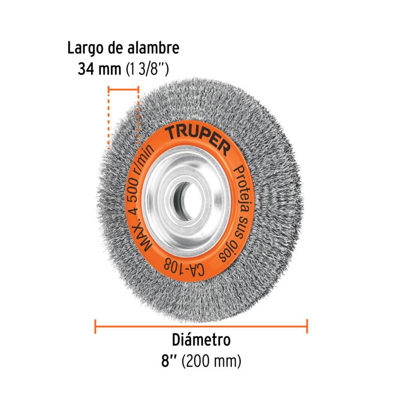 CA-108FC2.jpg Código: 17525 Carda alambre ondulado 8' x 7/8' para esmeril, Truper CA-108