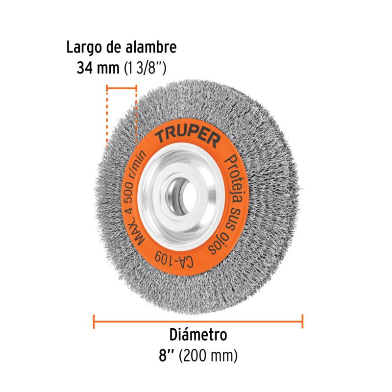 CA-109FC2.jpg Código: 17526 Carda alambre ondulado 8' x 1' para esmeril, Truper CA-109