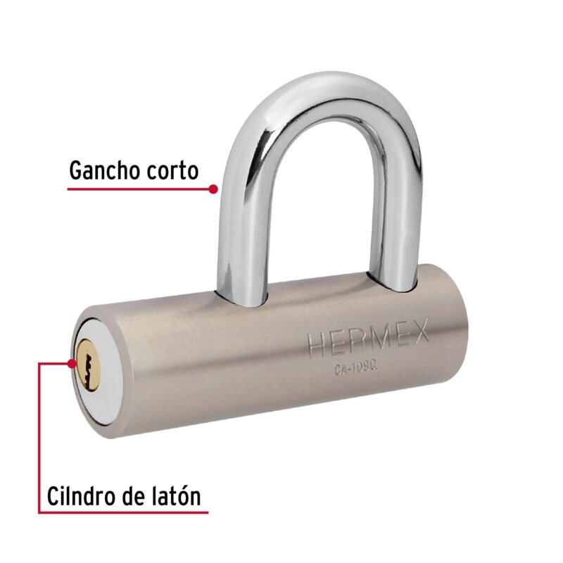 CA-109QFC1.jpg Código: 43365 Candado de acero, 109mm, gancho corto, llave de puntos CA-109Q