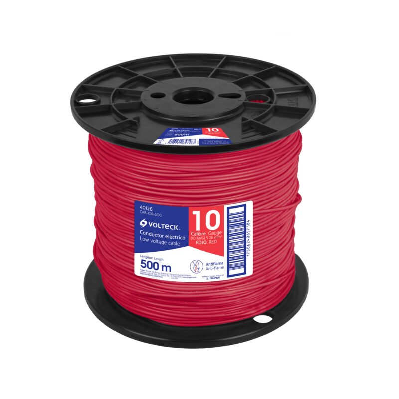 Código: 40126 Metro de cable THHW-LS 10 AWG rojo en carrete de 500 m CAB-10R-500
