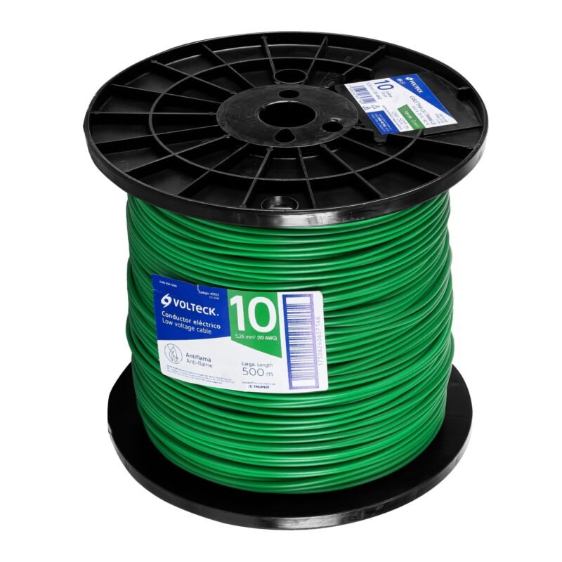 CAB-10V-500.jpg Código: 40122 Metro de cable THHW-LS 10 AWG verde en carrete de 500 m CAB-10V-500