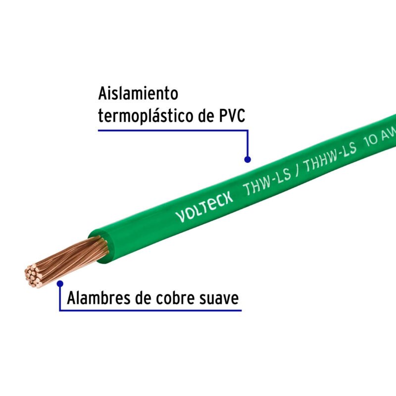 CAB-12V-20FC1.jpg Código: 40252 Carrete con 20 m de cable THHW-LS 12 AWG verde, Volteck CAB-12V-20