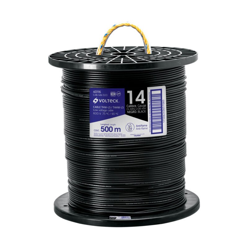 Código: 40116 Metro de cable THHW-LS 14 AWG negro en carrete de 500 m CAB-14N-500