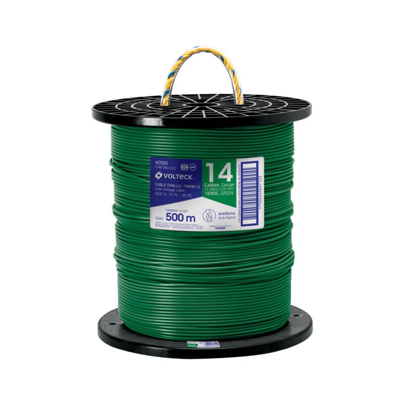 CAB-14V-500.jpg Código: 40120 Metro de cable THHW-LS 14 AWG verde en carrete de 500 m CAB-14V-500