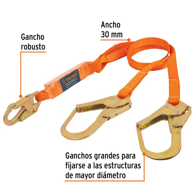 Código: 10509 Línea vida absorbedor impacto doble brazo gancho grande,ANSI CAB-5432-18-A