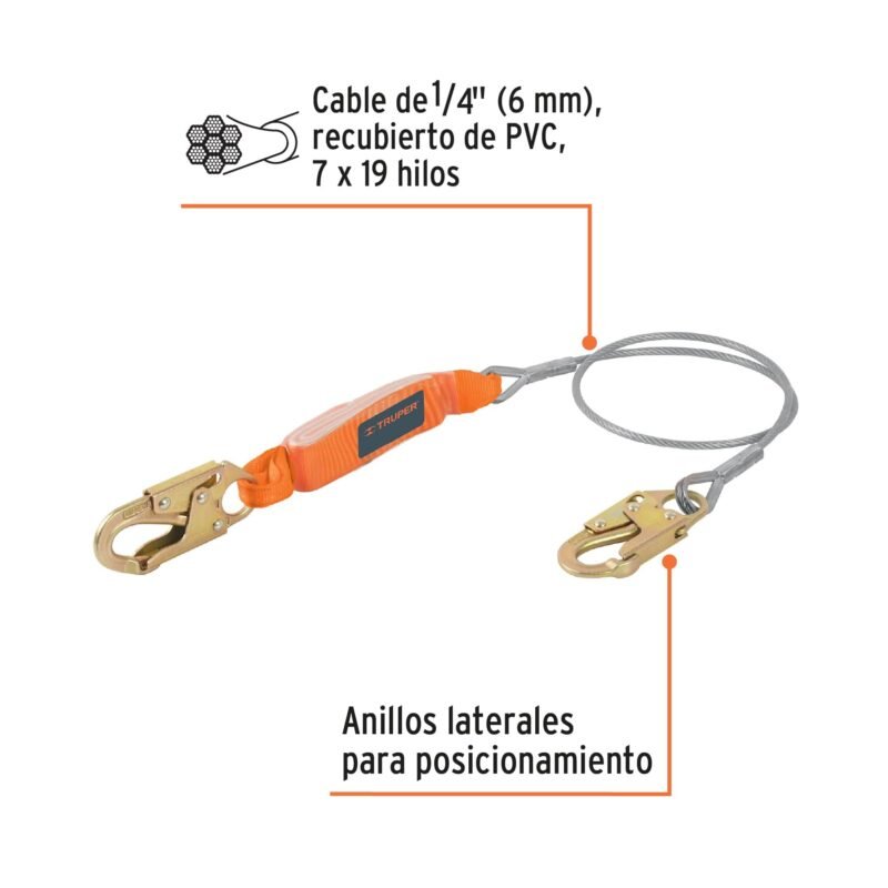 CAB-5434-18-AFC1.jpg Código: 17039 Línea de vida 1.8 m cable de acero, absorbedor impacto, ANSI CAB-5434-18-A