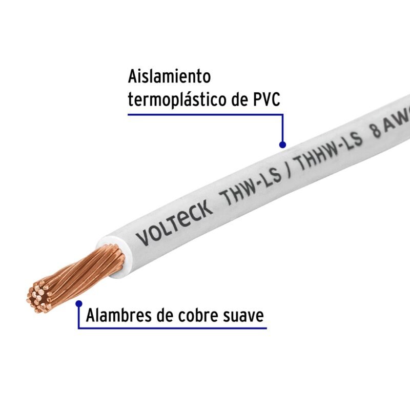 CAB-8B-500FC1.jpg Código: 40115 Metro de cable THHW-LS 8 AWG blanco en carrete de 500 m CAB-8B-500