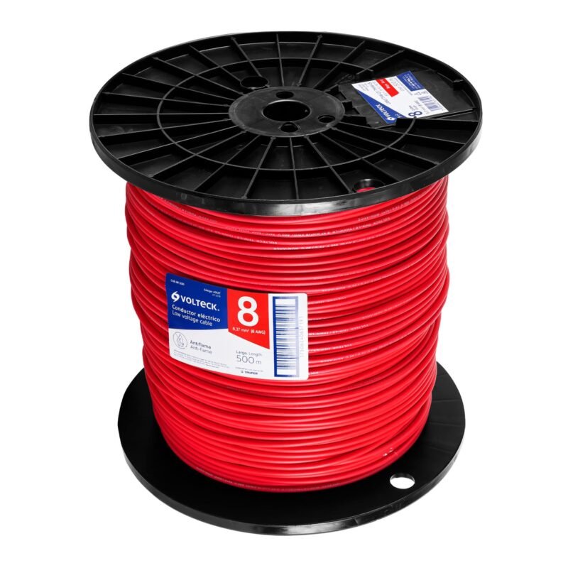 CAB-8R-500.jpg Código: 40127 Metro de cable THHW-LS 8 AWG rojo en carrete de 500 m CAB-8R-500