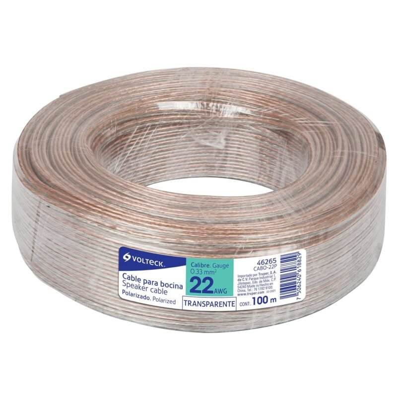 Código: 46265 Rollo de 100 m cable polarizado transparente p/bocina 22 AWG CABO-22P