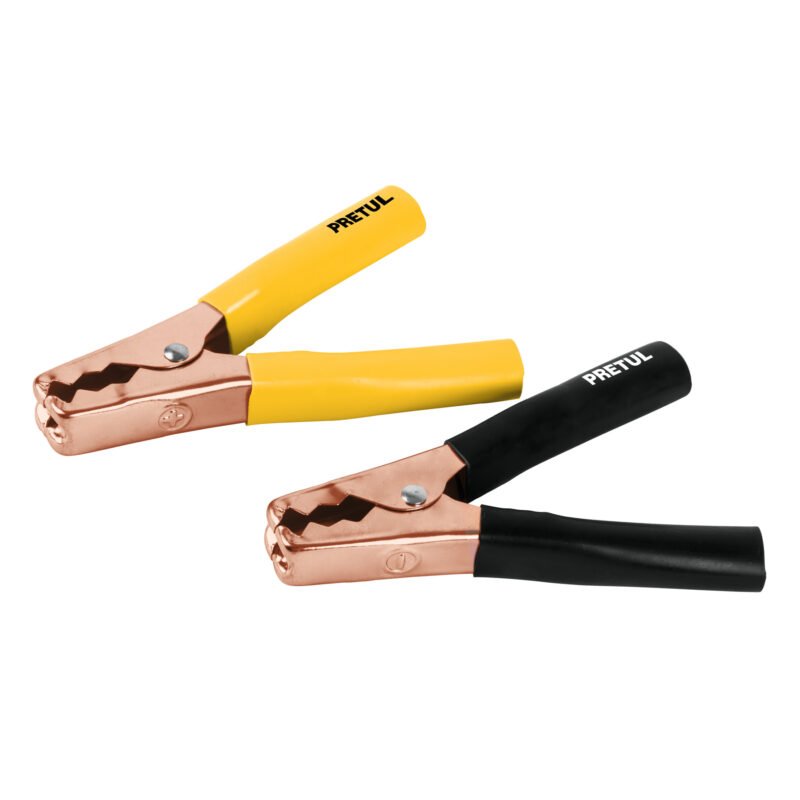 CAIMAN-P.jpg Código: 20123 Caballete con 2 caimanes para cables pasa corriente, Pretul CAIMAN-P
