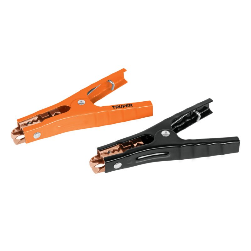 CAIMAN-T.jpg Código: 100777 Blíster con 2 caimanes para cables pasa corriente, Truper CAIMAN-T