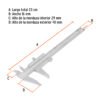Código: 14394 Calibrador vernier analógico 6' acero inox, std y mm, Truper CAL-6MP