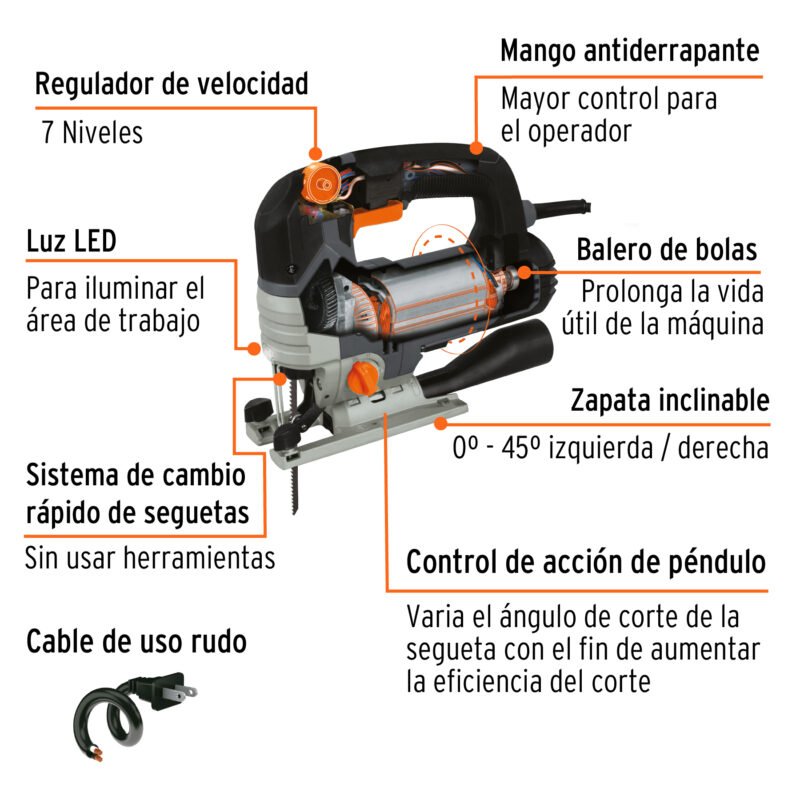 CALA-NX6FC1.jpg Código: 15348 Sierra caladora 750W 5.9 A vel. variable, TRUPER INDUSTRIAL CALA-NX6