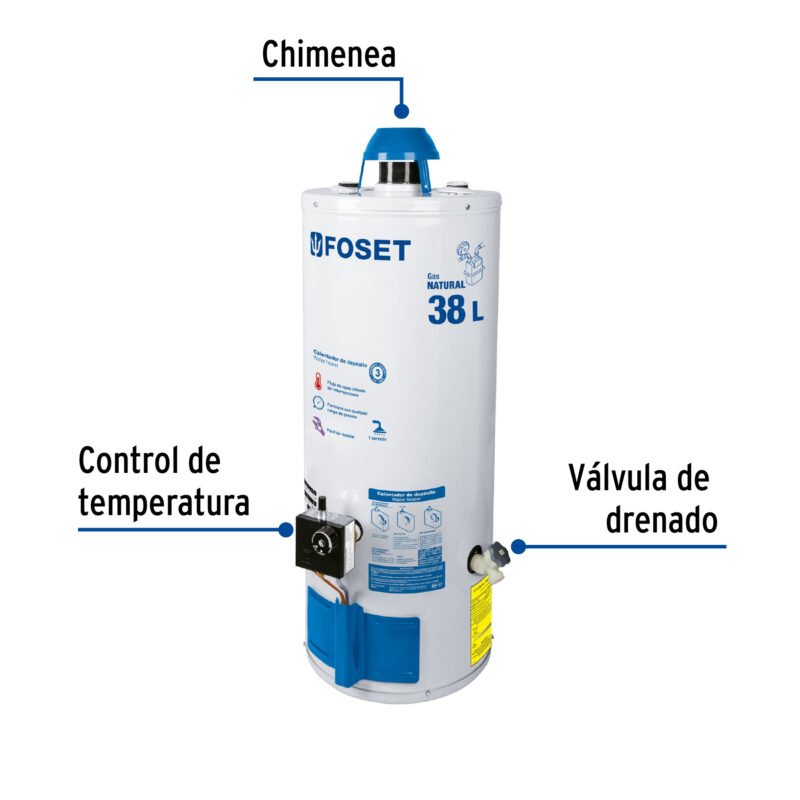 Código: 45243 Calentador de depósito, 38L, 1 servicio, gas natural, Foset CALE-38D-N