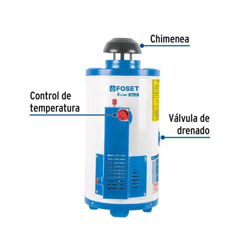CALE-6PAFC1.jpg Código: 47921 Calentador de paso, rápida recup, 6L, 1 serv, gas LP, Foset CALE-6PA