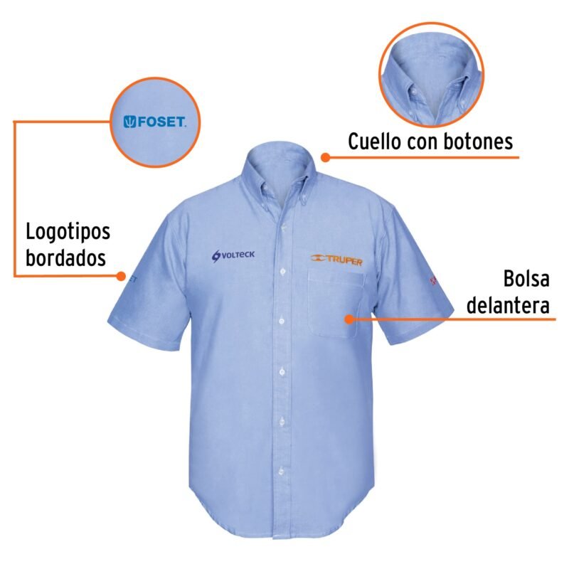 Código: 60350 Camisa manga corta para hombre, azul, G, Truper CAM-AZ-CL