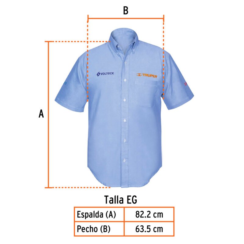 CAM-AZ-CXLFC2.jpg Código: 60351 Camisa manga corta para hombre, azul, EG, Truper CAM-AZ-CXL