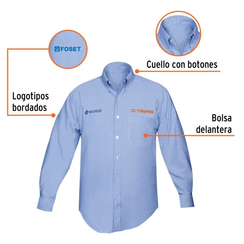 Código: 60346 Camisa manga larga para hombre, azul, G, Truper CAM-AZ-LL