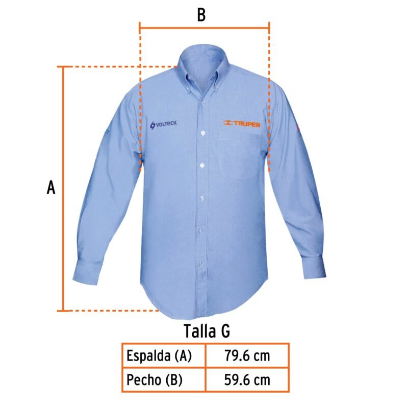 Código: 60346 Camisa manga larga para hombre, azul, G, Truper CAM-AZ-LL