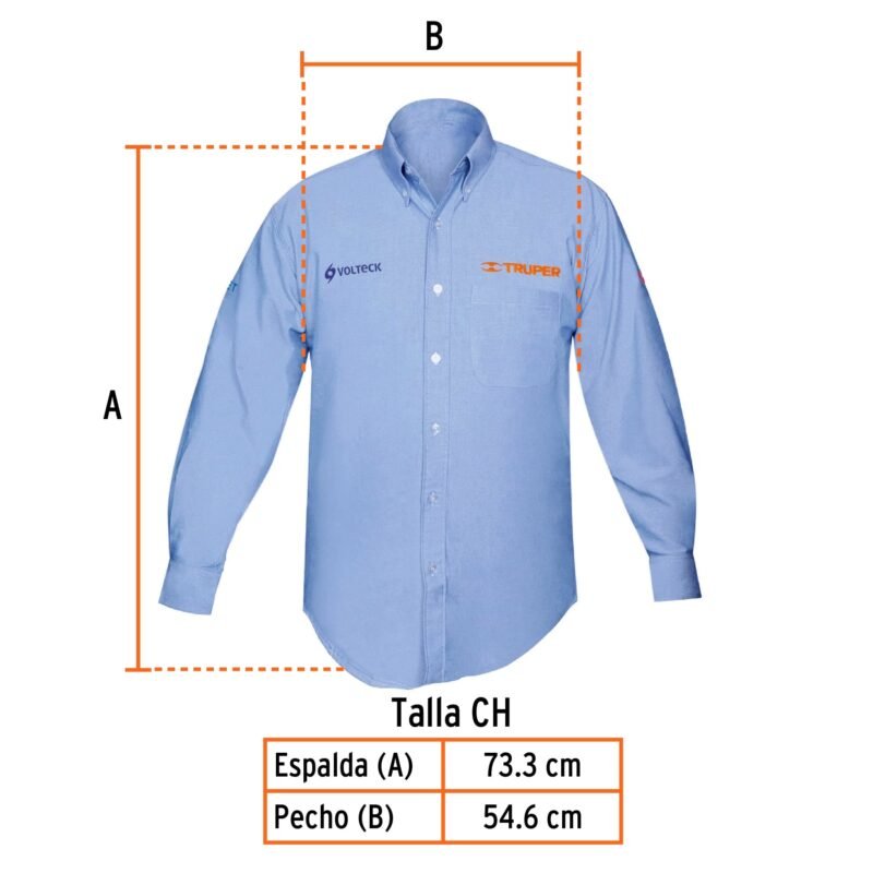 CAM-AZ-LSFC2.jpg Código: 60344 Camisa manga larga para hombre, azul, CH, Truper CAM-AZ-LS