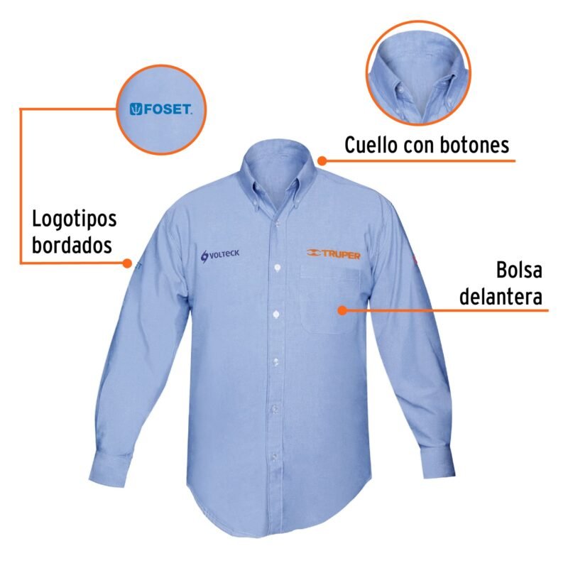CAM-AZ-LXLFC1.jpg Código: 60347 Camisa manga larga para hombre, azul, EG, Truper CAM-AZ-LXL