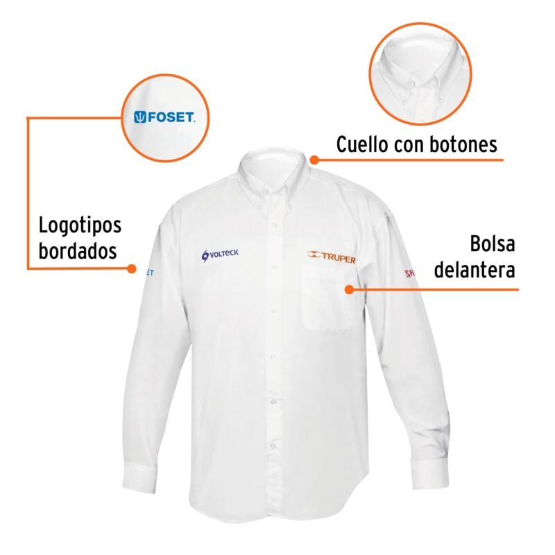 CAM-BCO-LLFC1.jpg Código: 60362 Camisa manga larga para hombre, blanca, G, Truper CAM-BCO-LL