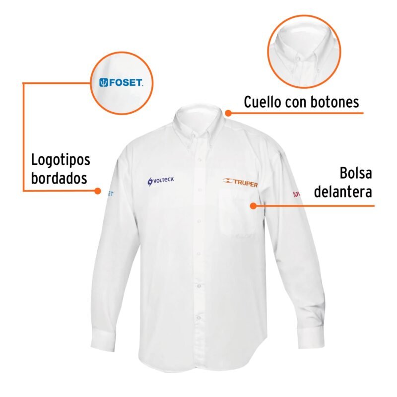Código: 60361 Camisa manga larga para hombre, blanca, M, Truper CAM-BCO-LM