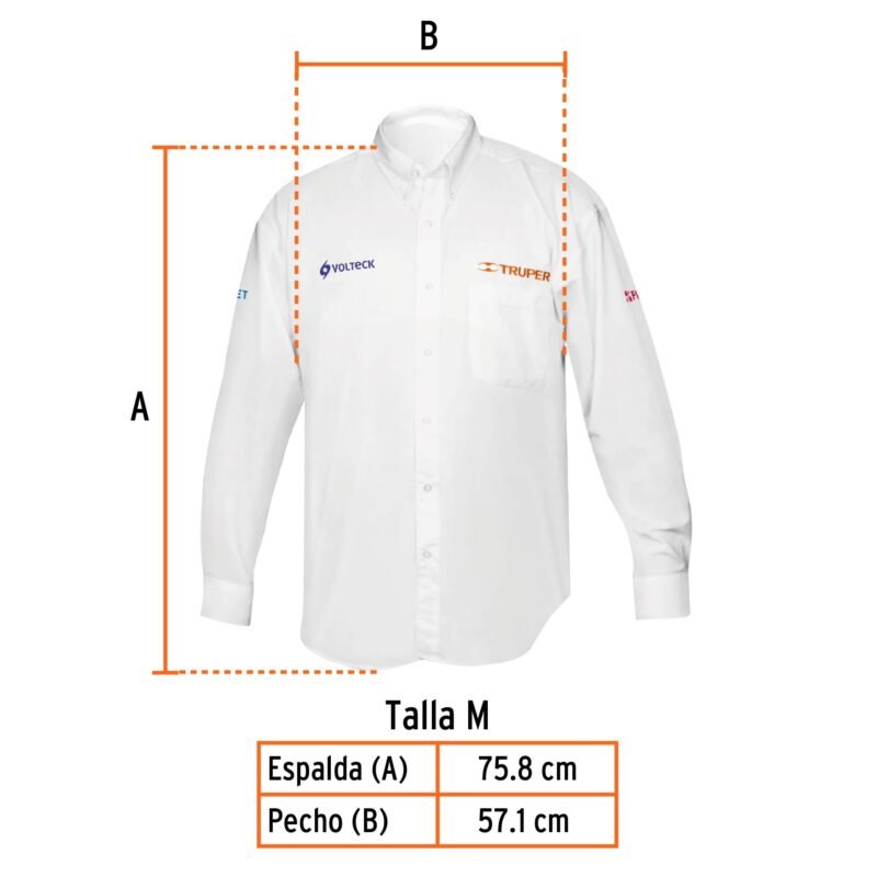 Código: 60361 Camisa manga larga para hombre, blanca, M, Truper CAM-BCO-LM