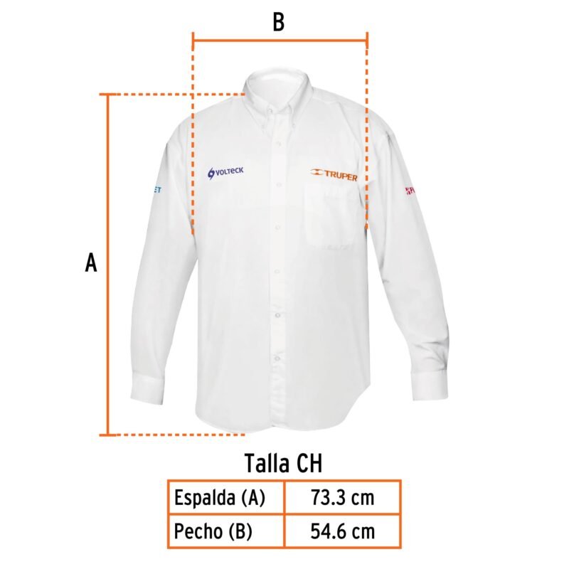 CAM-BCO-LSFC2.jpg Código: 60360 Camisa manga larga para hombre, blanca, CH, Truper CAM-BCO-LS