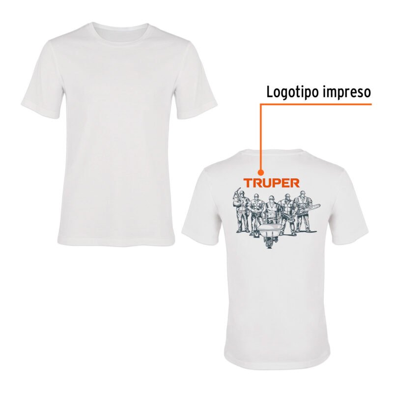 CAM-BLA-42FC1.jpg Código: 60010 Playera cuello redondo para hombre, blanca, EG, Truper CAM-BLA-42