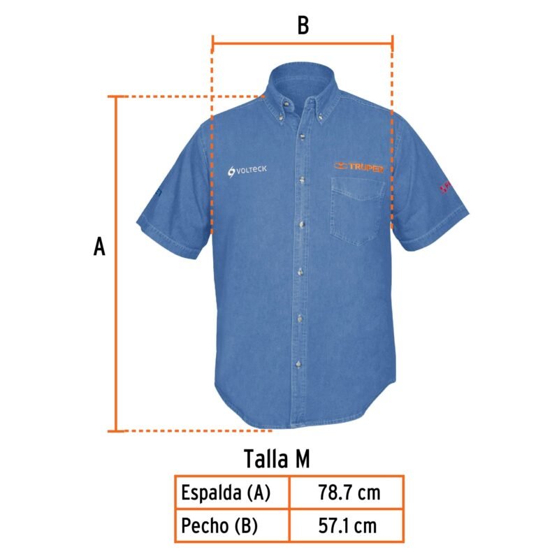 CAM-MEZ-CMFC2.jpg Código: 60341 Camisa de mezclilla manga corta para hombre, M, Truper CAM-MEZ-CM
