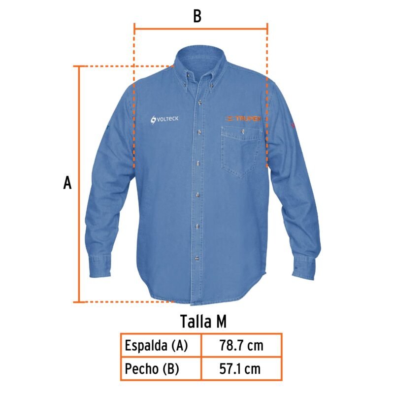 CAM-MEZ-LMFC2.jpg Código: 60337 Camisa de mezclilla manga larga para hombre, M, Truper CAM-MEZ-LM