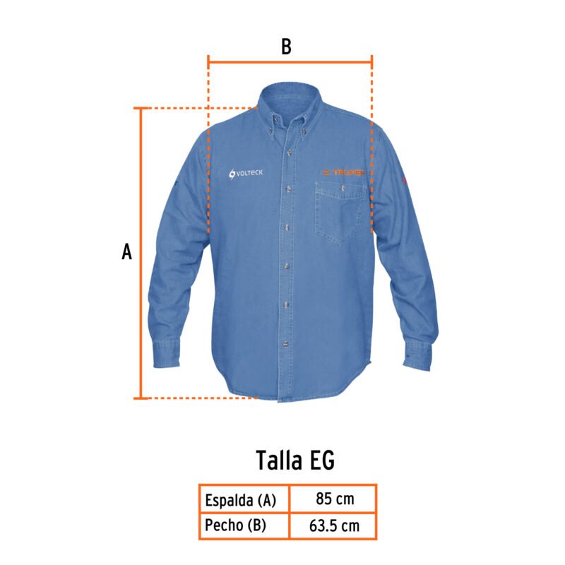 CAM-MEZ-LXLFC2.jpg Código: 60339 Camisa de mezclilla manga larga para hombre, EG, Truper CAM-MEZ-LXL