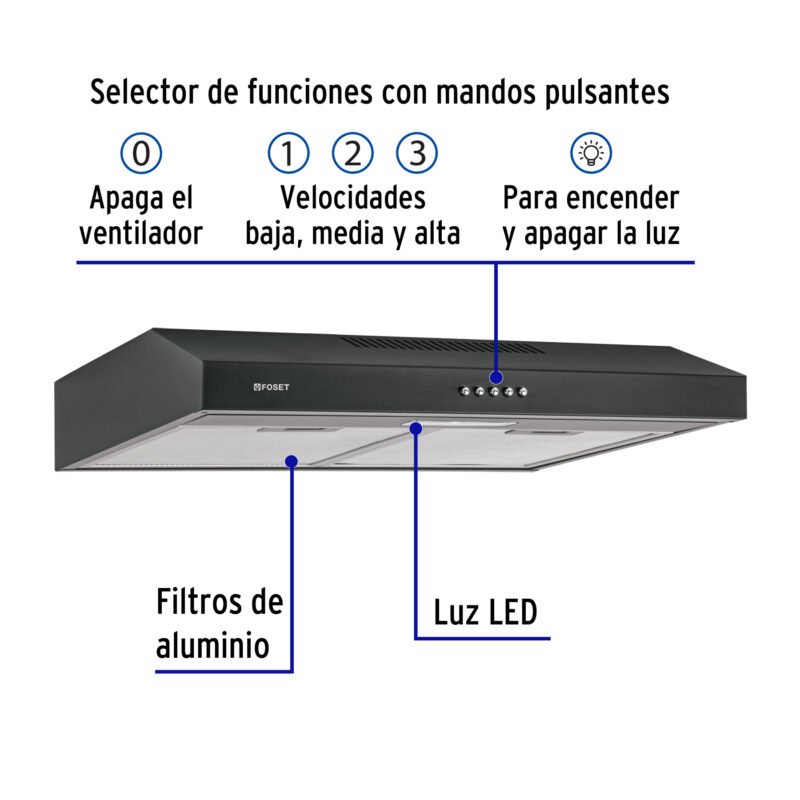 CAME-60MFC1.jpg Código: 49488 Campana extractora 60 cm, empotrable, negra, Foset CAME-60M