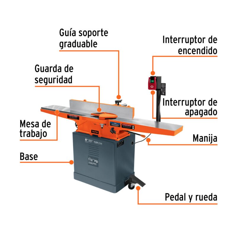 Código: 16288 Canteadora de piso 8', 1-1/2 HP (1120 W), Truper CANT-8X