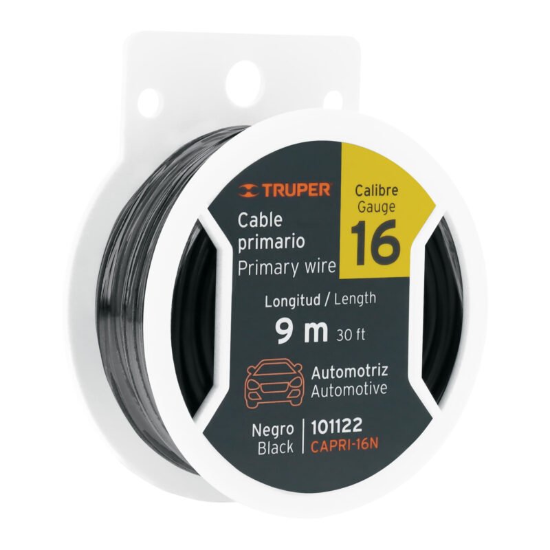 CAPRI-16N.jpg Código: 101122 Carrete con 9 m de cable primario negro calibre 16, Truper CAPRI-16N