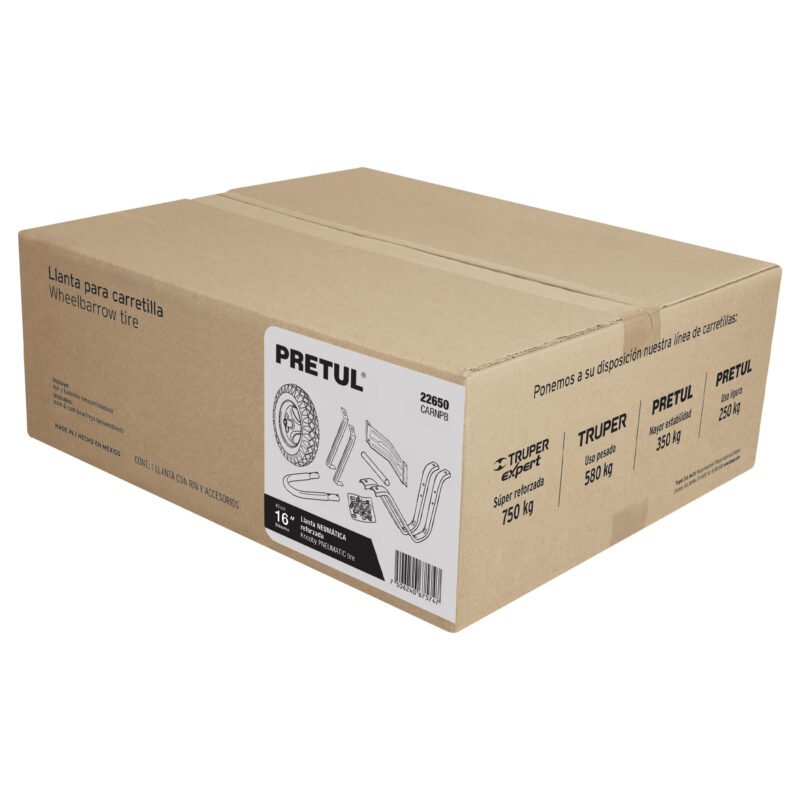 Código: 22650 Caja c/llanta neumática y acc. p/carretilla roja PRETUL CARNPB