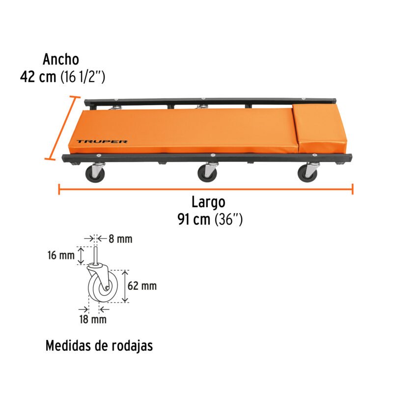CATA-36FC2.jpg Código: 10098 Cama de acero 36' para mecánico, Truper CATA-36