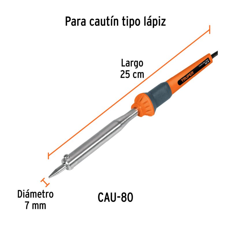 CAU-80FC2.jpg Código: 14622 Cautín 80 W tipo lápiz para trabajo pesado, Truper CAU-80