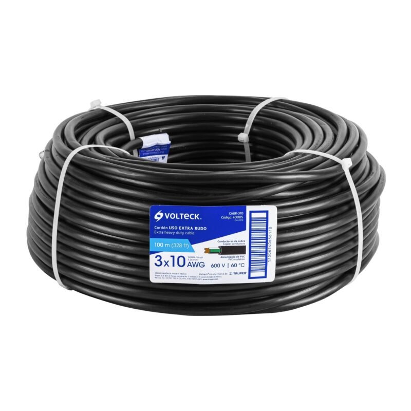 Código: 40005 Metro de cable uso extra rudo 3 x 10 AWG en rollo de 100 m CAUR-310