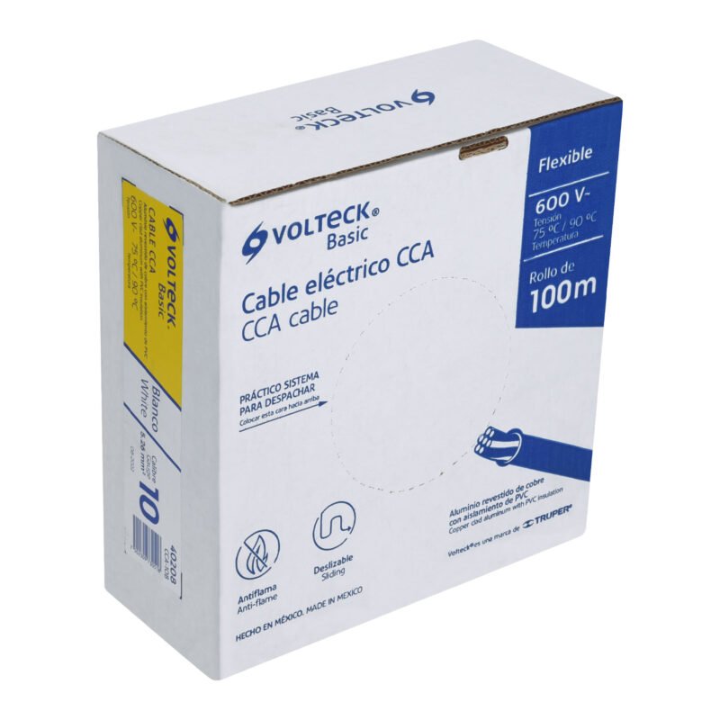 CCA-10B.jpg Código: 40208 Rollo de 100 metros de cable THW CCA 10 AWG blanco, Basic CCA-10B