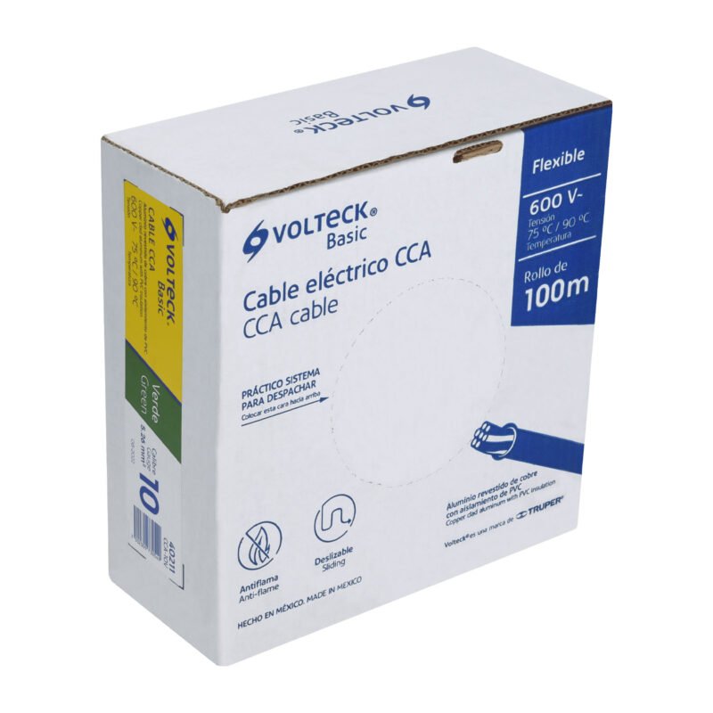 CCA-10V.jpg Código: 40211 Rollo de 100 metros de cable THW CCA 10 AWG verde, Basic CCA-10V