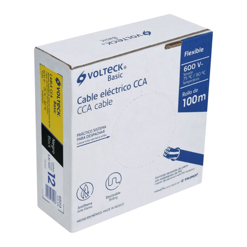 CCA-12N.jpg Código: 40213 Rollo de 100 metros de cable THW CCA 12 AWG negro, Basic CCA-12N