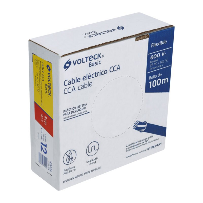 CCA-12R.jpg Código: 40214 Rollo de 100 metros de cable THW CCA 12 AWG rojo, Basic CCA-12R